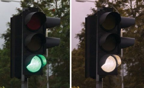 faded color and color green at traffic light