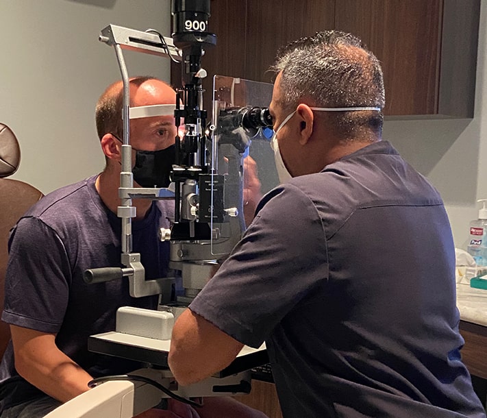 Patient with eye doctor